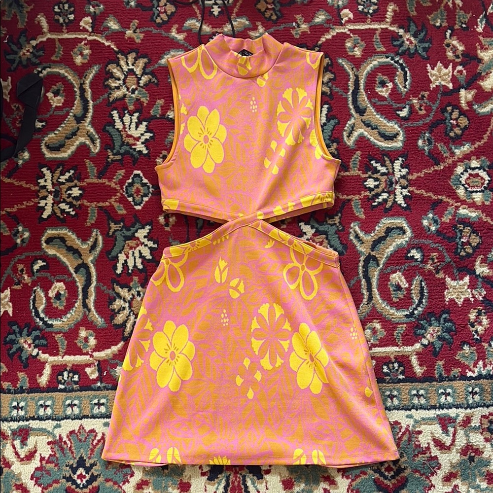 Zara Pink and Yellow Floral Mini Dress